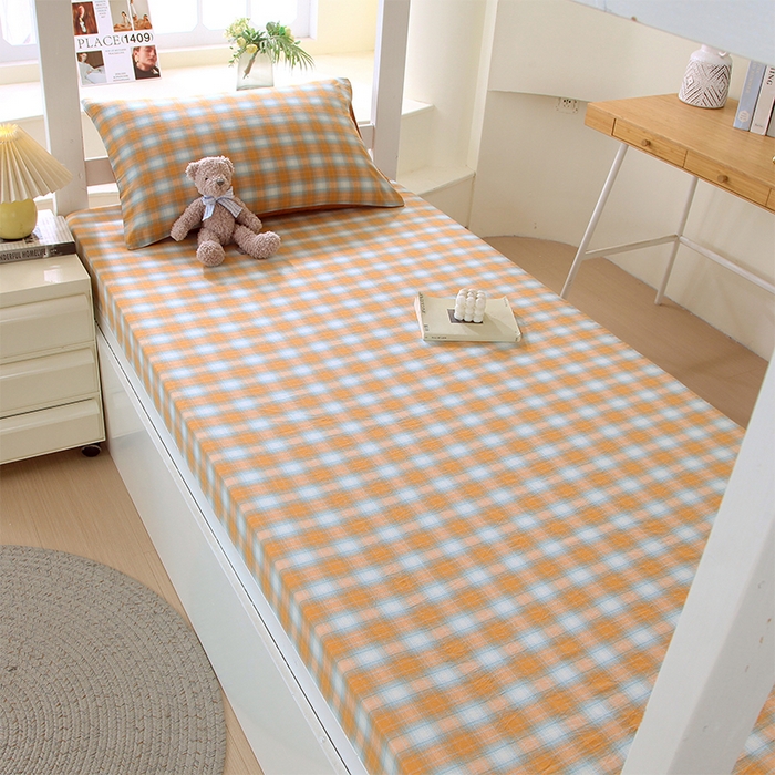 91家纺网 家纺一手货源 找家纺 春皖家纺 2025新款学生季全棉纯棉色织AB版水洗棉单品系列-单床笠 床笠单件 素雅-沐夏