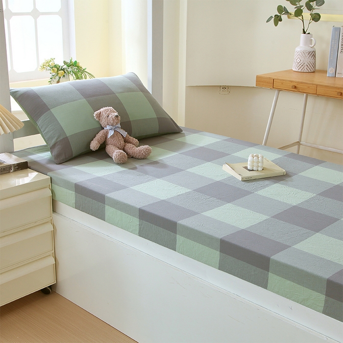 春皖家纺 2025新款学生季全棉纯棉色织AB版水洗棉单品系列-单床笠 床笠单件 素雅-清格