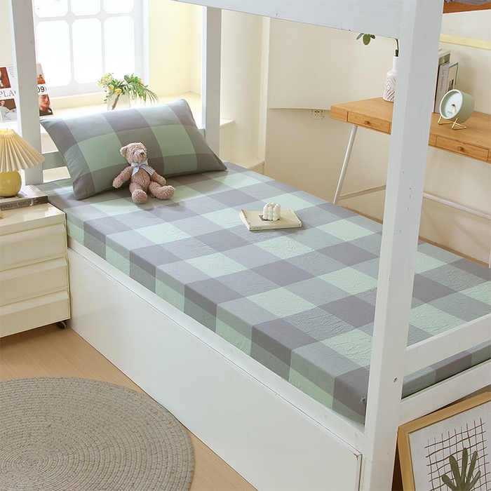 91家纺网 家纺一手货源 找家纺 春皖家纺 2025新款学生季全棉纯棉色织AB版水洗棉单品系列-单床笠 床笠单件 素雅-清格