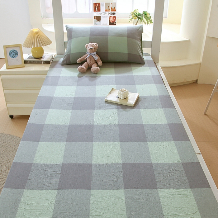 91家纺网 家纺一手货源 找家纺 春皖家纺 2025新款学生季全棉纯棉色织AB版水洗棉单品系列-单床笠 床笠单件 素雅-清格