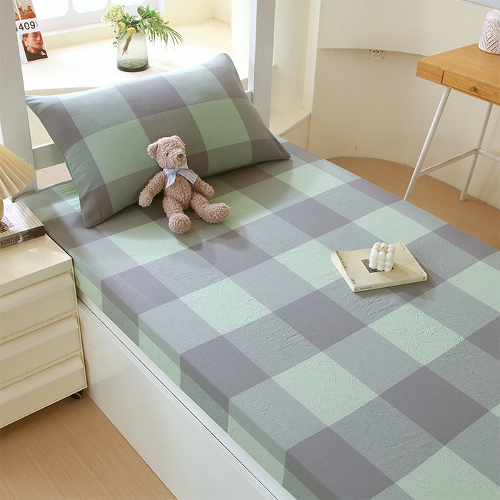 91家纺网 家纺一手货源 找家纺 春皖家纺 2025新款学生季全棉纯棉色织AB版水洗棉单品系列-单床笠 床笠单件 素雅-清格