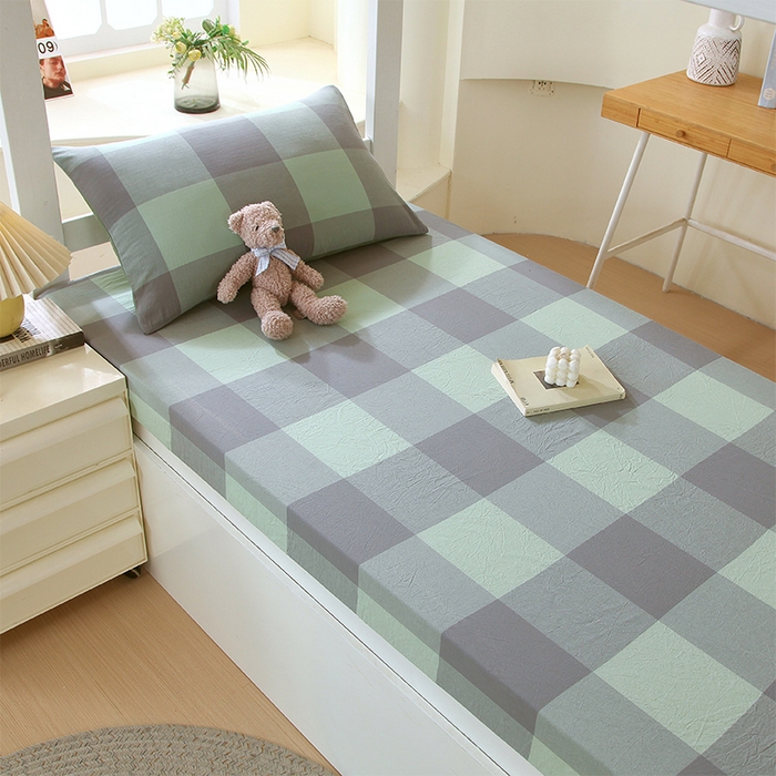 91家纺网 家纺一手货源 找家纺 春皖家纺 2025新款学生季全棉纯棉色织AB版水洗棉单品系列-单床笠 床笠单件 素雅-清格