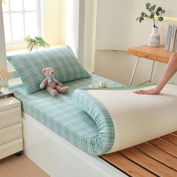 91家纺网 家纺一手货源 找家纺 春皖家纺 2025新款学生季全棉纯棉色织AB版水洗棉单品系列-单床笠 床笠单件 素雅-情调