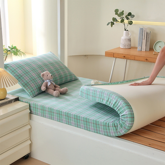 91家纺网 家纺一手货源 找家纺 春皖家纺 2025新款学生季全棉纯棉色织AB版水洗棉单品系列-单床笠 床笠单件 素雅-情调