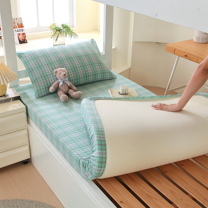 91家纺网 家纺一手货源 找家纺 春皖家纺 2025新款学生季全棉纯棉色织AB版水洗棉单品系列-单床笠 床笠单件 素雅-情调