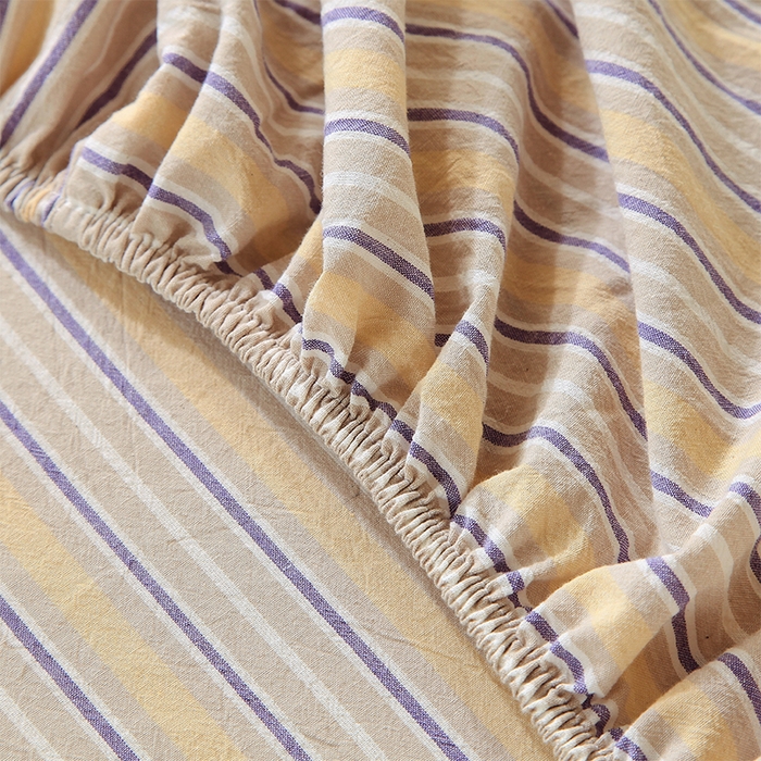 91家纺网 家纺一手货源 找家纺 春皖家纺 2025新款学生季全棉纯棉色织AB版水洗棉单品系列-单床笠 床笠单件 素雅-杏黄纹