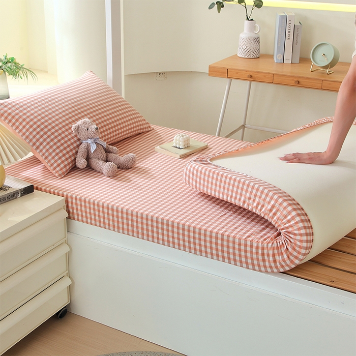 91家纺网 家纺一手货源 找家纺 春皖家纺 2025新款学生季全棉纯棉色织AB版水洗棉单品系列-单床笠 床笠单件 素雅-玉格