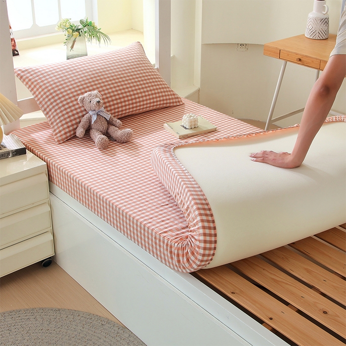 91家纺网 家纺一手货源 找家纺 春皖家纺 2025新款学生季全棉纯棉色织AB版水洗棉单品系列-单床笠 床笠单件 素雅-玉格