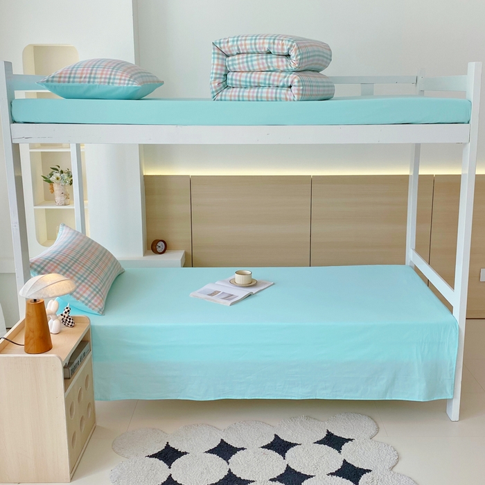 91家纺网 家纺一手货源 找家纺 春皖家纺 2025春夏新款AB版全棉纯棉色织水洗棉学生三件套六件套 翠竹-绿格