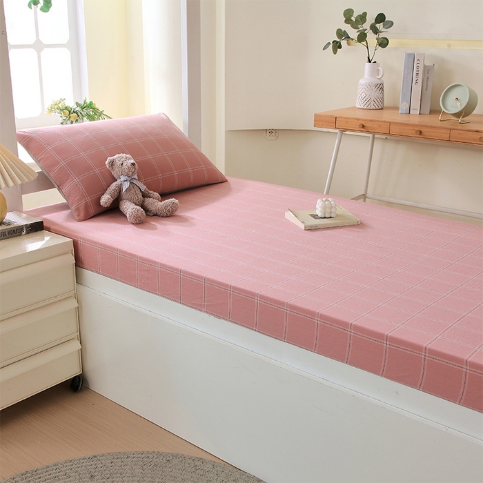 春皖家纺 2025新款学生季全棉纯棉色织AB版水洗棉单品系列-单床笠 床笠单件 素雅-韵粉