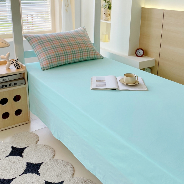 91家纺网 家纺一手货源 找家纺 春皖家纺 2025春夏新款AB版全棉纯棉色织水洗棉学生三件套六件套 翠竹-绿格