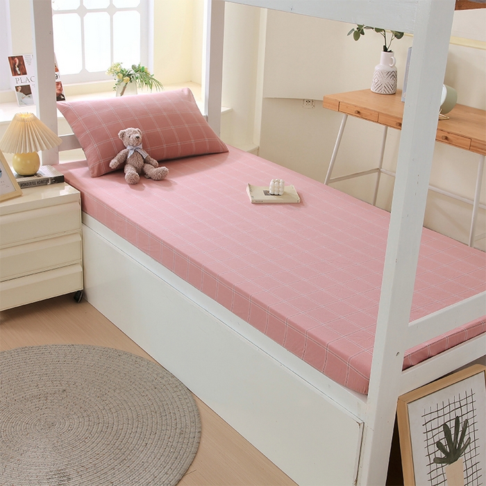 91家纺网 家纺一手货源 找家纺 春皖家纺 2025新款学生季全棉纯棉色织AB版水洗棉单品系列-单床笠 床笠单件 素雅-韵粉