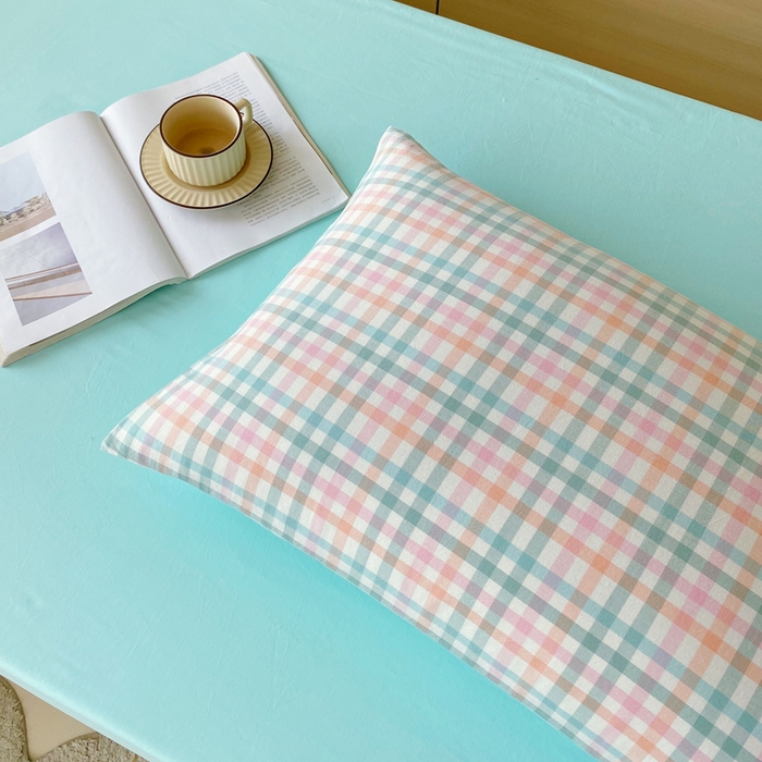 91家纺网 家纺一手货源 找家纺 春皖家纺 2025春夏新款AB版全棉纯棉色织水洗棉学生三件套六件套 翠竹-绿格