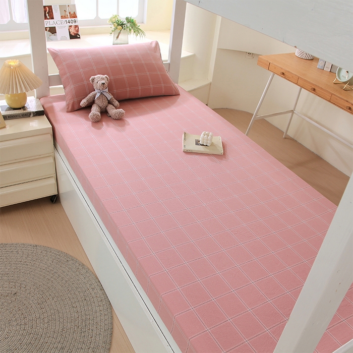 91家纺网 家纺一手货源 找家纺 春皖家纺 2025新款学生季全棉纯棉色织AB版水洗棉单品系列-单床笠 床笠单件 素雅-韵粉