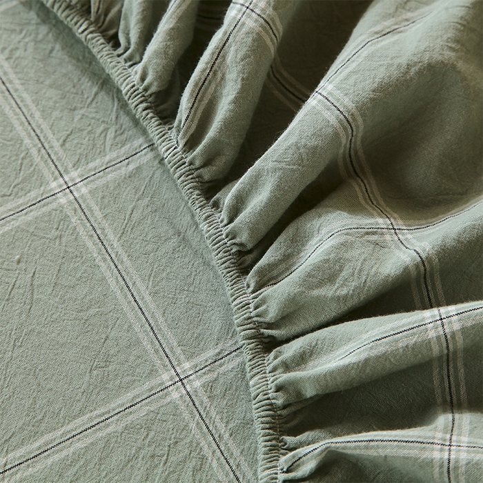 91家纺网 家纺一手货源 找家纺 春皖家纺 2025新款学生季全棉纯棉色织AB版水洗棉单品系列-单床笠 床笠单件 素雅-韵绿