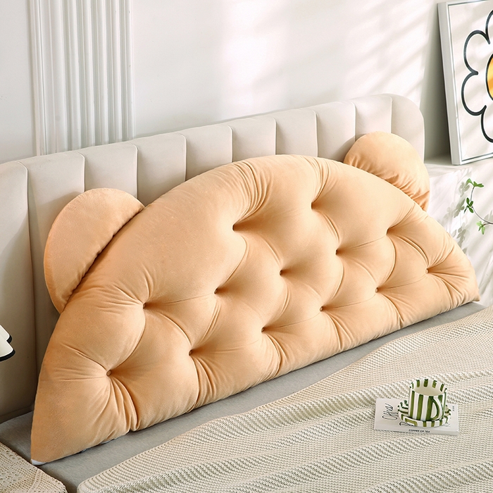 91家纺网 家纺一手货源 找家纺 永光家居 2025新款熊耳朵靠枕 床头靠垫抱枕榻榻米软包 （专利款 不供多多） 熊耳 驼