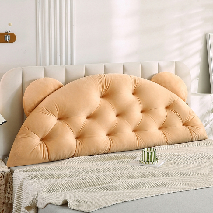 91家纺网 家纺一手货源 找家纺 永光家居 2025新款熊耳朵靠枕 床头靠垫抱枕榻榻米软包 （专利款 不供多多） 熊耳 驼