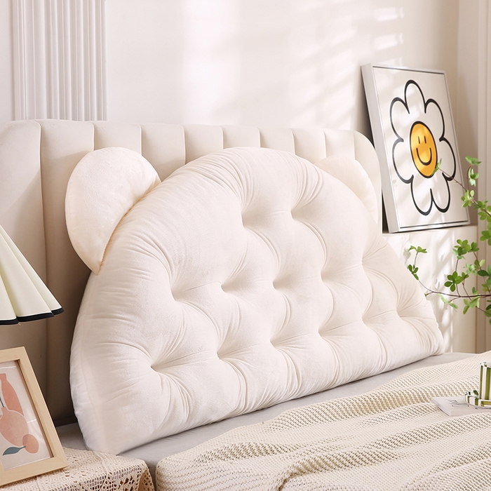 永光家居 2025新款熊耳朵靠枕 床头靠垫抱枕榻榻米软包 （专利款 不供多多） 熊耳 白