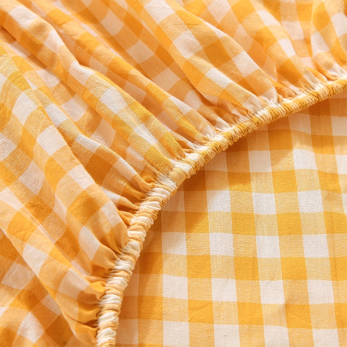 91家纺网 家纺一手货源 找家纺 春皖家纺 2025新款学生季全棉纯棉色织AB版水洗棉单品系列-单床笠 床笠单件 朱羽-黄格