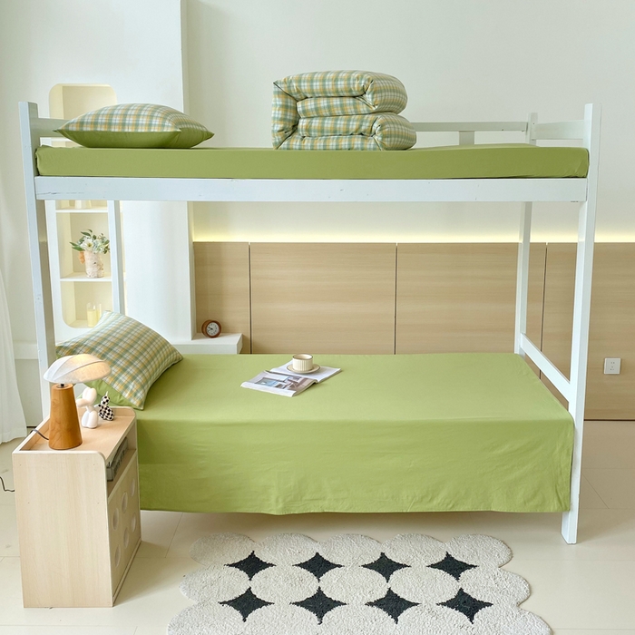 91家纺网 家纺一手货源 找家纺 春皖家纺 2025春夏新款AB版全棉纯棉色织水洗棉学生三件套六件套 栗木-芒格