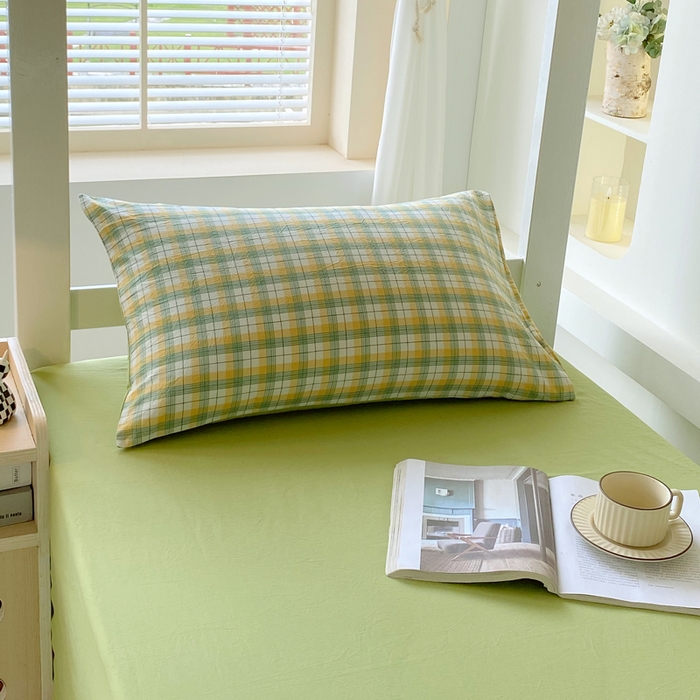 91家纺网 家纺一手货源 找家纺 春皖家纺 2025春夏新款AB版全棉纯棉色织水洗棉学生三件套六件套 栗木-芒格