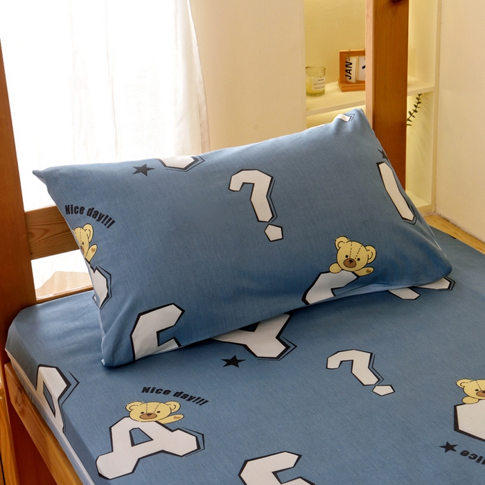 91家纺网 家纺一手货源 找家纺 水妙家纺 2025新款A类全棉拉链床垫套三件套纯棉学生上下铺全包床垫保护套三件套 可订制 床垫套布格熊-蓝