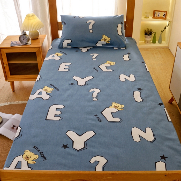 91家纺网 家纺一手货源 找家纺 水妙家纺 2025新款A类全棉拉链床垫套三件套纯棉学生上下铺全包床垫保护套三件套 可订制 床垫套布格熊-蓝