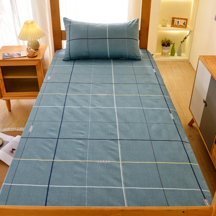 91家纺网 家纺一手货源 找家纺 水妙家纺 2025新款A类全棉拉链床垫套三件套纯棉学生上下铺全包床垫保护套三件套 可订制 床垫套宇格-蓝