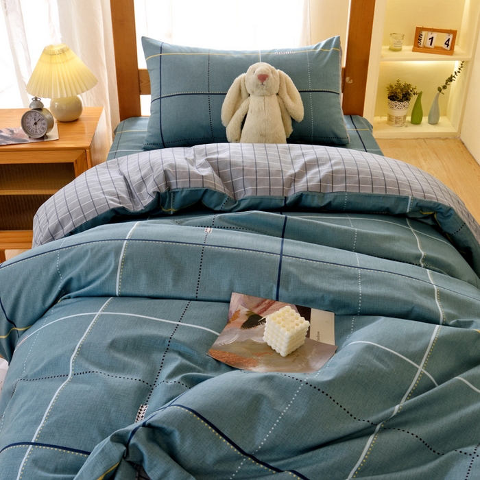 91家纺网 家纺一手货源 找家纺 水妙家纺 2025新款A类全棉拉链床垫套三件套纯棉学生上下铺全包床垫保护套三件套 可订制 床垫套宇格-蓝