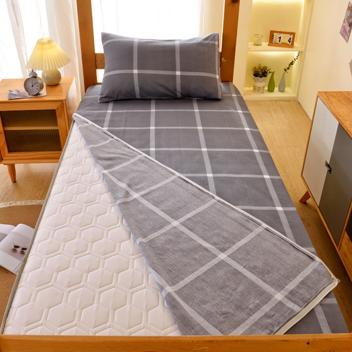 91家纺网 家纺一手货源 找家纺 水妙家纺 2025新款A类全棉拉链床垫套三件套纯棉学生上下铺全包床垫保护套三件套 可订制 床垫套玛奇朵-灰