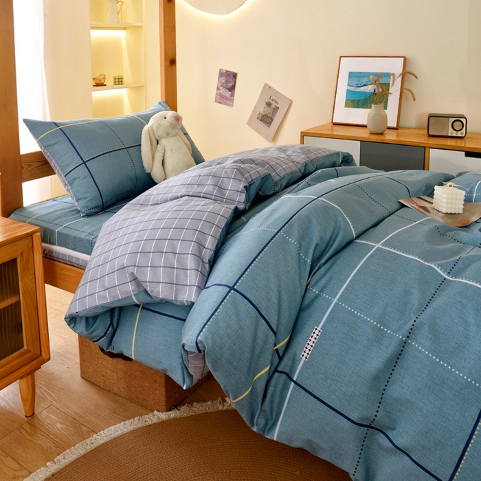 91家纺网 家纺一手货源 找家纺 水妙家纺 2025新款A类全棉拉链床垫套三件套纯棉学生上下铺全包床垫保护套三件套 可订制 床垫套宇格-蓝