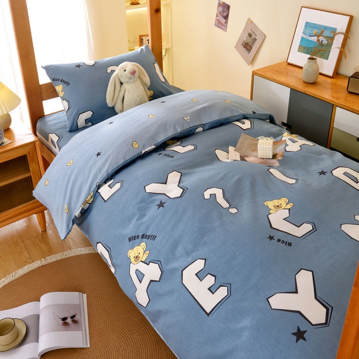 91家纺网 家纺一手货源 找家纺 水妙家纺 2025新款A类全棉拉链床垫套三件套纯棉学生上下铺全包床垫保护套三件套 可订制 床垫套布格熊-蓝