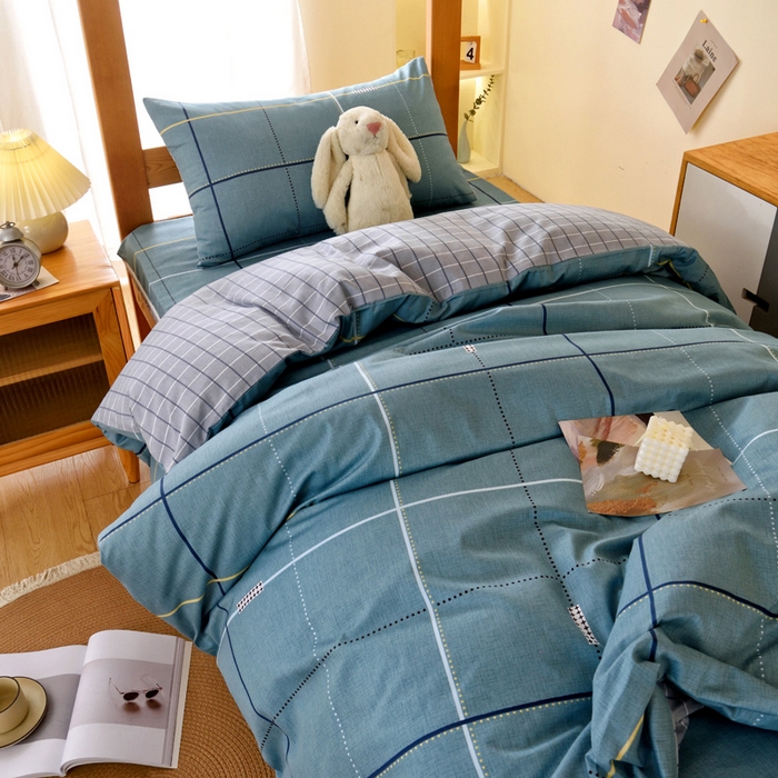 91家纺网 家纺一手货源 找家纺 水妙家纺 2025新款A类全棉拉链床垫套三件套纯棉学生上下铺全包床垫保护套三件套 可订制 床垫套宇格-蓝