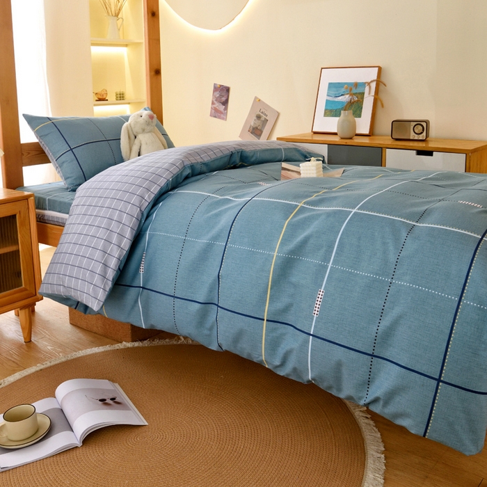 91家纺网 家纺一手货源 找家纺 水妙家纺 2025新款A类全棉拉链床垫套三件套纯棉学生上下铺全包床垫保护套三件套 可订制 床垫套宇格-蓝