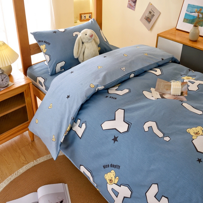 91家纺网 家纺一手货源 找家纺 水妙家纺 2025新款A类全棉拉链床垫套三件套纯棉学生上下铺全包床垫保护套三件套 可订制 床垫套布格熊-蓝