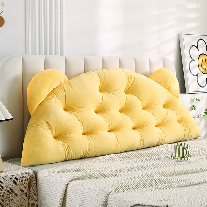 91家纺网 家纺一手货源 找家纺 永光家居 2025新款熊耳朵靠枕 床头靠垫抱枕榻榻米软包 （专利款 不供多多） 熊耳 黄