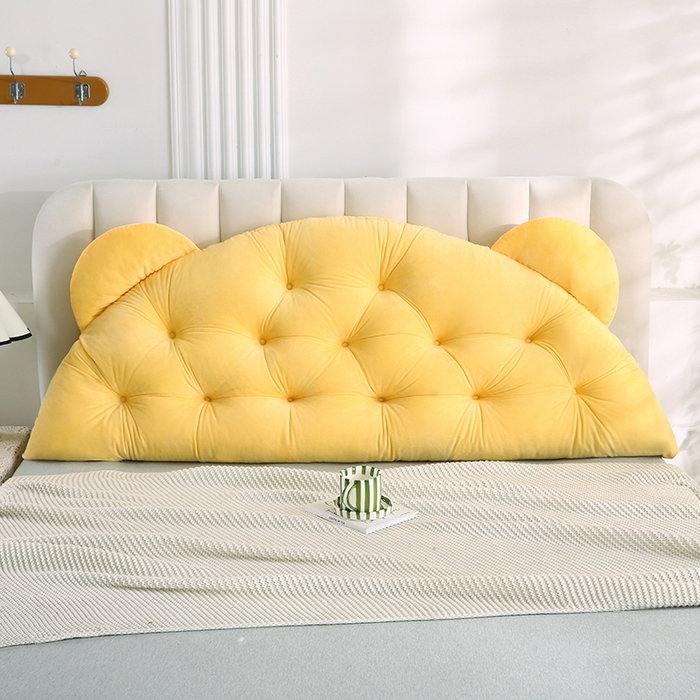 91家纺网 家纺一手货源 找家纺 永光家居 2025新款熊耳朵靠枕 床头靠垫抱枕榻榻米软包 （专利款 不供多多） 熊耳 黄