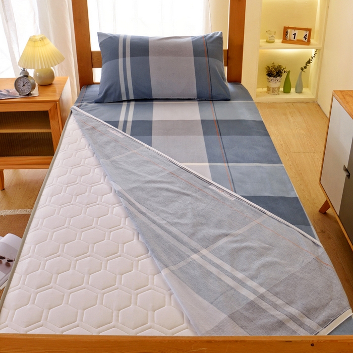 91家纺网 家纺一手货源 找家纺 水妙家纺 2025新款A类全棉拉链床垫套三件套纯棉学生上下铺全包床垫保护套三件套 可订制 床垫套安德鲁-蓝