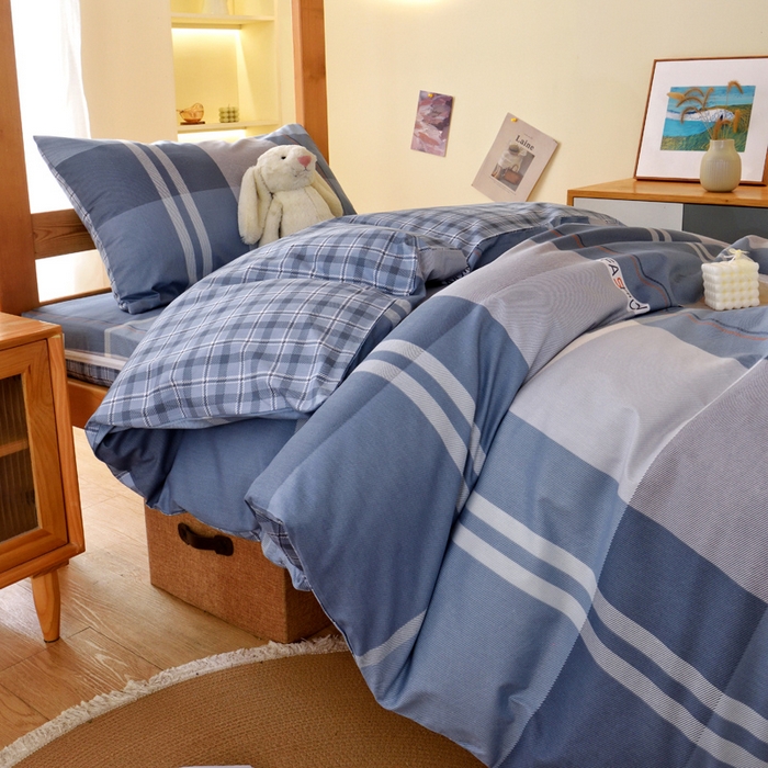 91家纺网 家纺一手货源 找家纺 水妙家纺 2025新款A类全棉拉链床垫套三件套纯棉学生上下铺全包床垫保护套三件套 可订制 床垫套安德鲁-蓝