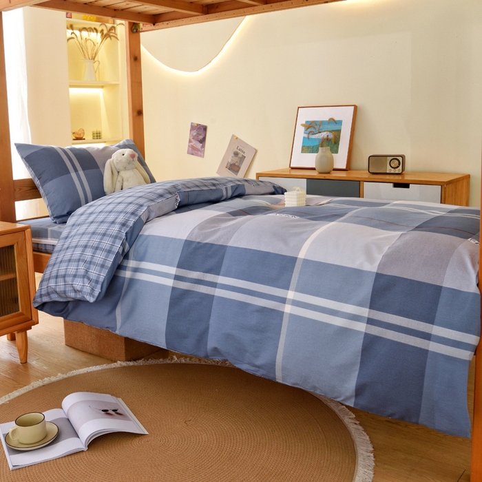 91家纺网 家纺一手货源 找家纺 水妙家纺 2025新款A类全棉拉链床垫套三件套纯棉学生上下铺全包床垫保护套三件套 可订制 床垫套安德鲁-蓝