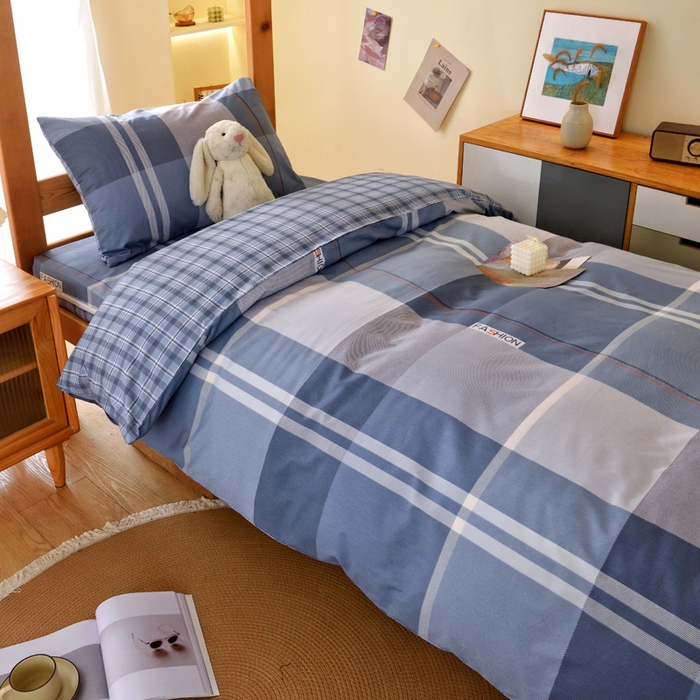 91家纺网 家纺一手货源 找家纺 水妙家纺 2025新款A类全棉拉链床垫套三件套纯棉学生上下铺全包床垫保护套三件套 可订制 床垫套安德鲁-蓝