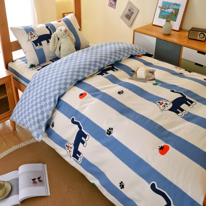 91家纺网 家纺一手货源 找家纺 水妙家纺 2025新款A类全棉拉链床垫套三件套纯棉学生上下铺全包床垫保护套三件套 可订制 床垫套猫达人