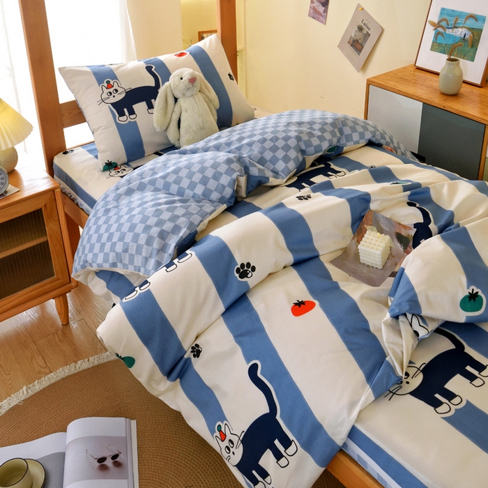 91家纺网 家纺一手货源 找家纺 水妙家纺 2025新款A类全棉拉链床垫套三件套纯棉学生上下铺全包床垫保护套三件套 可订制 床垫套猫达人