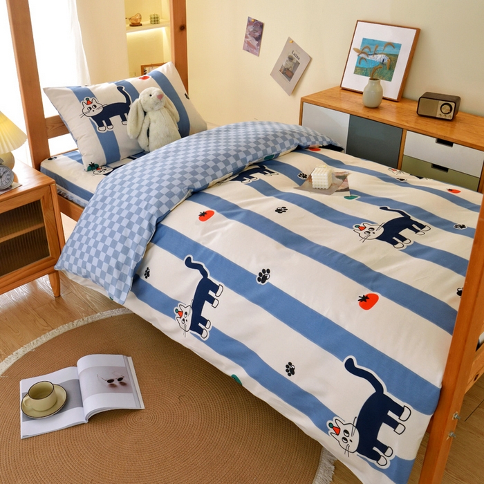 91家纺网 家纺一手货源 找家纺 水妙家纺 2025新款A类全棉拉链床垫套三件套纯棉学生上下铺全包床垫保护套三件套 可订制 床垫套猫达人