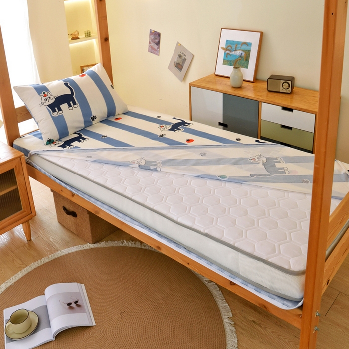 91家纺网 家纺一手货源 找家纺 水妙家纺 2025新款A类全棉拉链床垫套三件套纯棉学生上下铺全包床垫保护套三件套 可订制 床垫套猫达人