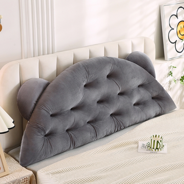 91家纺网 家纺一手货源 找家纺 永光家居 2025新款熊耳朵靠枕 床头靠垫抱枕榻榻米软包 （专利款 不供多多） 熊耳 灰