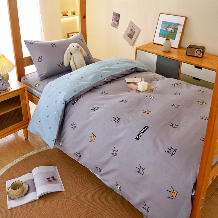 91家纺网 家纺一手货源 找家纺 水妙家纺 2025新款A类全棉拉链床垫套三件套纯棉学生上下铺全包床垫保护套三件套 可订制 床垫套星耀皇冠-灰