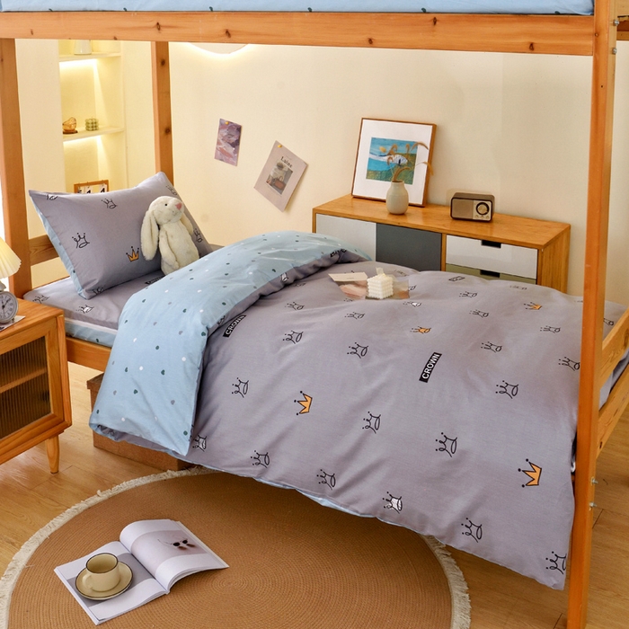 91家纺网 家纺一手货源 找家纺 水妙家纺 2025新款A类全棉拉链床垫套三件套纯棉学生上下铺全包床垫保护套三件套 可订制 床垫套星耀皇冠-灰