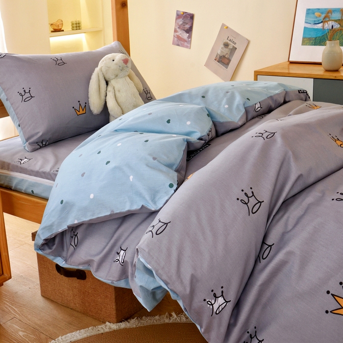 91家纺网 家纺一手货源 找家纺 水妙家纺 2025新款A类全棉拉链床垫套三件套纯棉学生上下铺全包床垫保护套三件套 可订制 床垫套星耀皇冠-灰