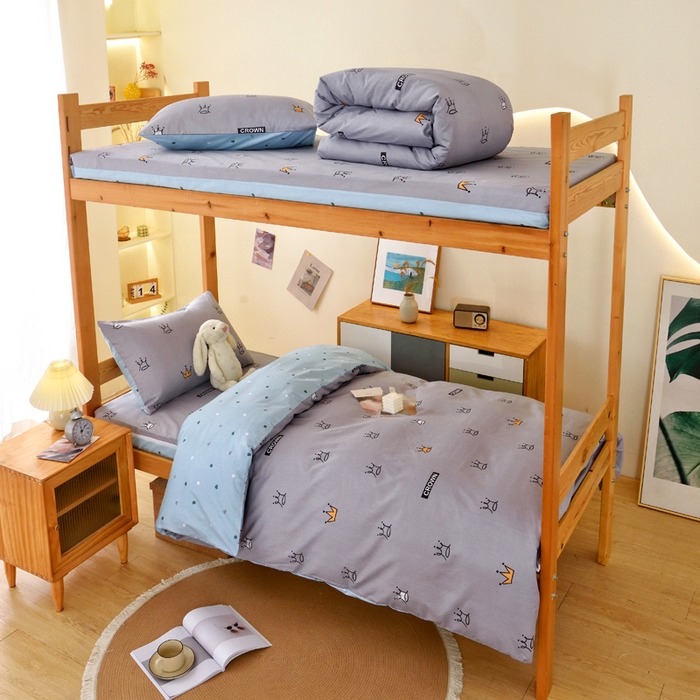 91家纺网 家纺一手货源 找家纺 水妙家纺 2025新款A类全棉拉链床垫套三件套纯棉学生上下铺全包床垫保护套三件套 可订制 床垫套星耀皇冠-灰